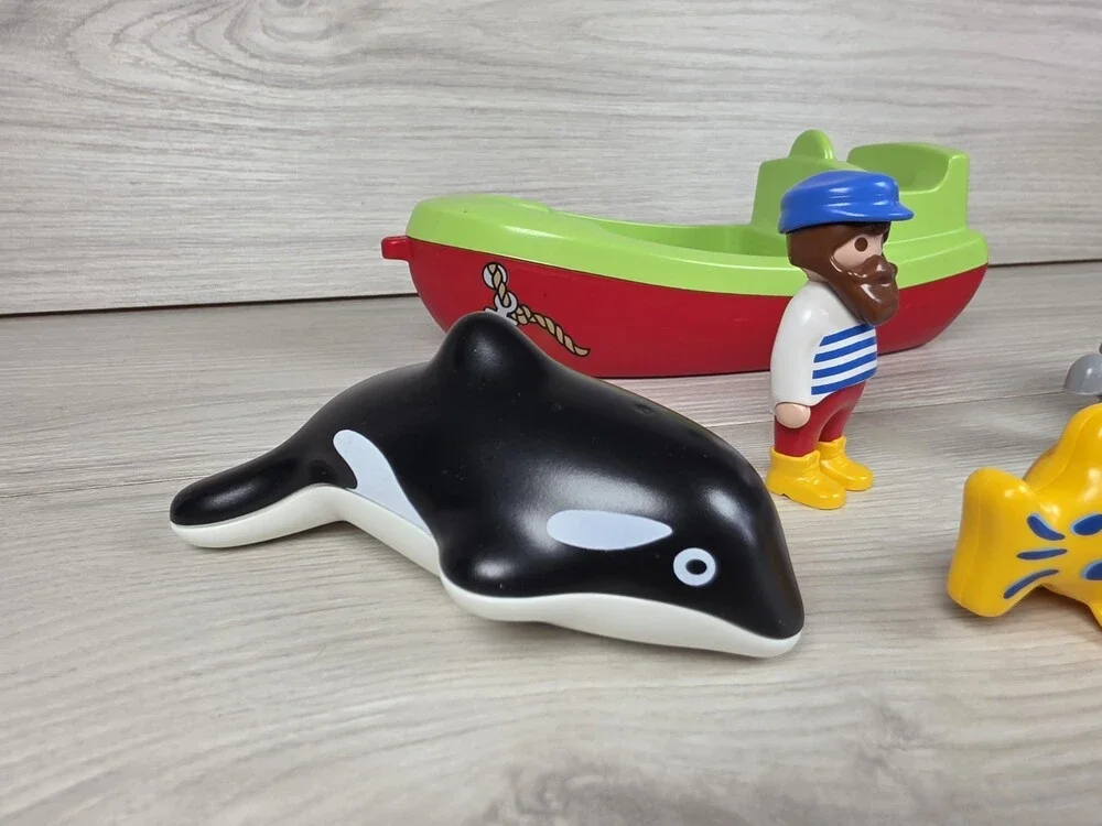 Vtg Playmobil 1.2.3 Sea Life Harbor Boat Orca Fisherman Fish Lot SU4